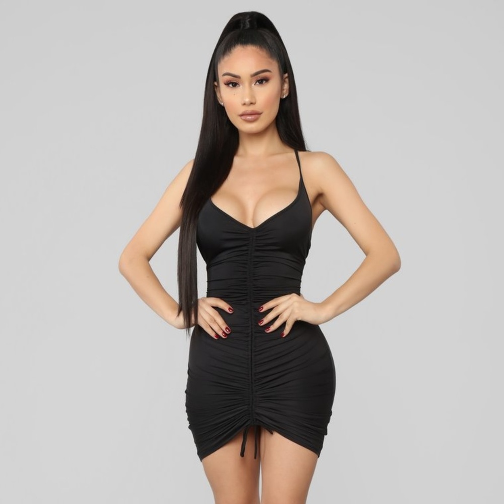 Fashion Nova - Shanghai Ruched Dress (Black)
